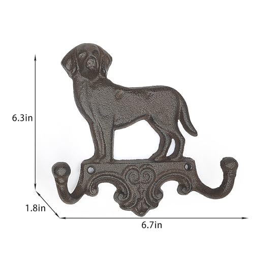Cast Iron Wall Hooks, Dog Leash Holder with Dual Hangers - Image 4