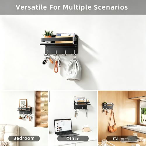 Modern Key Holder Wall Mount with Shelf, Metal Mail Holder - Image 5