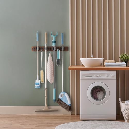 OUTNILI Mop and Broom Holder Wall Mount - Wood Broom Mop Hanger - Image 6