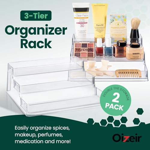 Oizeir Clear Acrylic 3-Tier Spice Rack, Cabinet Pantry Organizer - Image 3