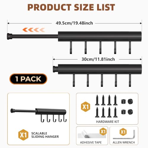 Valet Rod for Closet, 12" Pull Out Retractable with 5 - Image 8