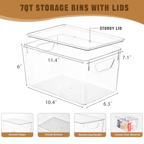 Freebat 6 Pack Clear Storage Bins with Lids, 7 Quart Pantry - Image 3