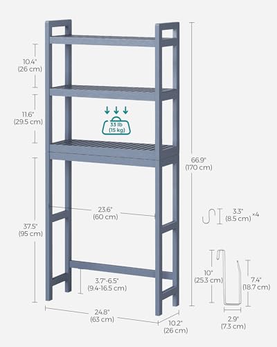 SONGMICS 3-Tier Bamboo Over The Toilet Storage, Adjustable Shelf - Image 4