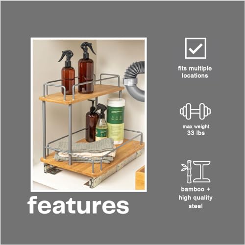 Household Essentials Bamboo and Silver Iron Two-Tier Slide-Out - Image 6