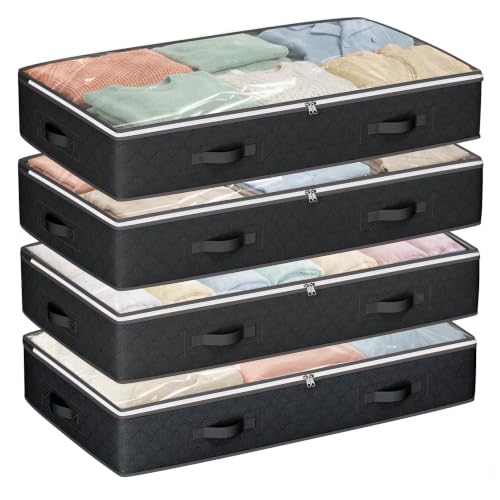 Budding Joy 95L Under Bed Storage, 4 Pack Closet Organizers Black - Image 2