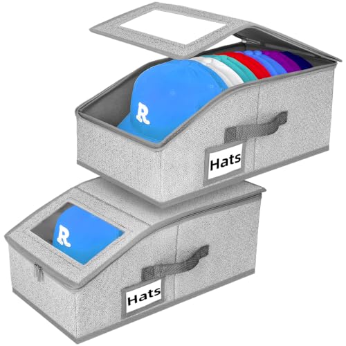Hat Storage for Caps, Stackable Hat Organizer Boxes, Grey 2PCS - Image 2