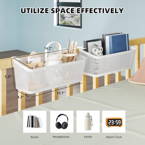 2 Pack Bedside Caddy Organizer, White Metal Hanging - Image 6
