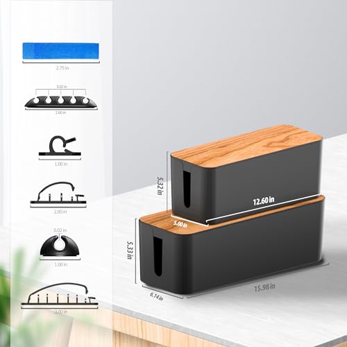 Cable Management Box 2 Pack with 16 Cable Clips Set-Large & - Image 3
