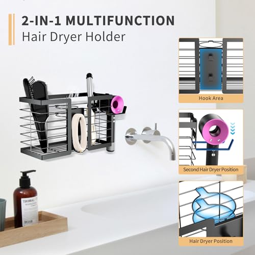 FUNKYLEE 3-in-1 Universal Hair Tool Organizer Wall Mount, Black - Image 5