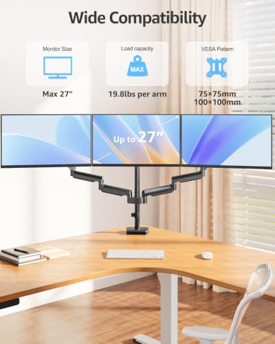 MOUNTUP Triple Monitor Stand Mount - 3 Monitors Desk Mount - Image 3