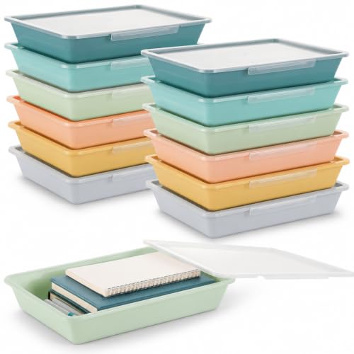 12 Pcs Letter Size Flat Storage Tray with Latching Lid (Morandi) - Image 2