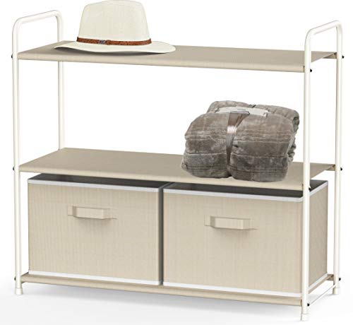 Simple Houseware 3-Tier Closet Storage with 2 Drawers, Beige - Image 2