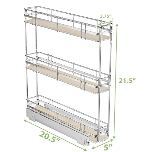 ROOMTEC 3-Tier Pull Out Cabinet Organizer Spice Rack for Narrow - Image 4