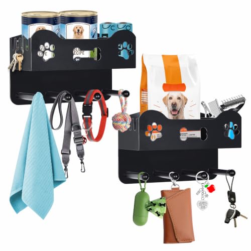 2 Pack Sturdy Wall Mount Dog Leash Holder with Solid Shelf - Image 2