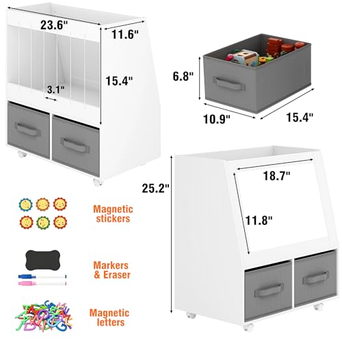 3-in-1 Wooden Toy Storage Organizer with Wheels, 2-Sided - Image 4