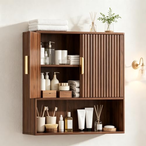 Walnut Bathroom Wall Storage Cabinet, Over the Toilet - Image 2