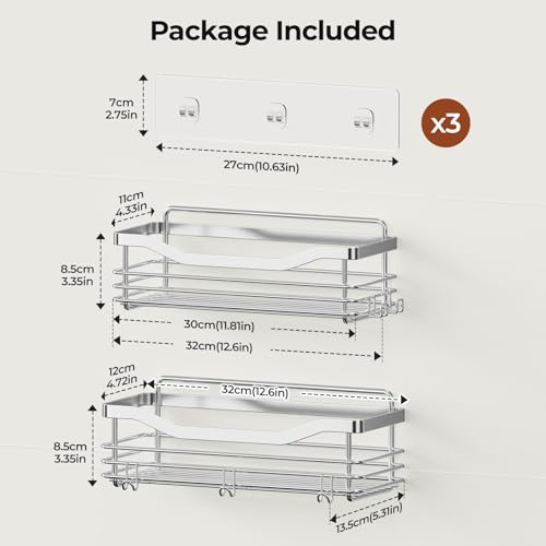 Orimade Shower Caddy Basket Shelf with 5 Hooks Adhesive Organizer - Image 4