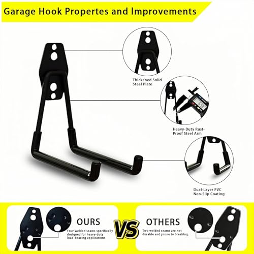 6 Pack Garage Hooks Heavy Duty with Anti-Slip Coating | Garage Storage - Image 5