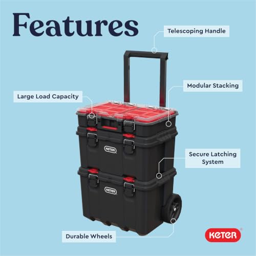 Keter Stack N Rolling Tool Box Modular Storage System 3 Piece - Image 5
