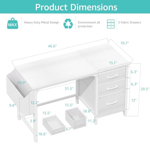 Lufeiya White Desk with File Drawers Cabinet, 47 Inc | All Products - Image 4
