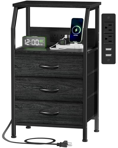 Furnulem Night Stand with Charging Station, 3 Drawers Bedside - Image 2