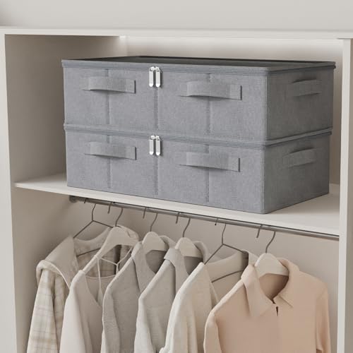 Underbed Fabric Storage Box with Lids,23.6x11.8x5.9in,Grey,2 Pack - Image 5