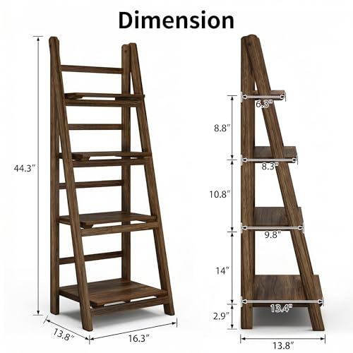 Ladder Shelf 4-Tier Foldable Solid Wood Bookshelf Plant Stand - Image 4
