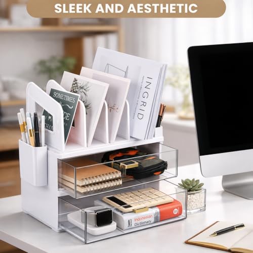 LALOBLUE Acrylic Desk Organizer with Drawer and Vertical File - Image 5