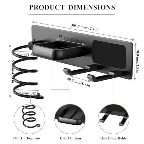 Hair Dryer Holder-3 in 1 Blow Dryer Holder-Metal Bathroom - Image 3