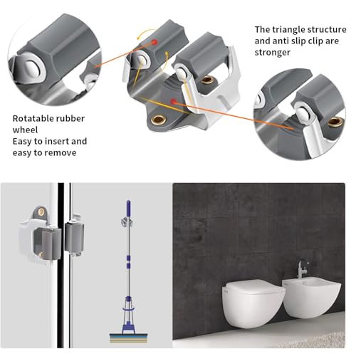 3-H 10 Pack Mop and Broom Holder Big Size Hanging 1 KG Extra,Grey - Image 5