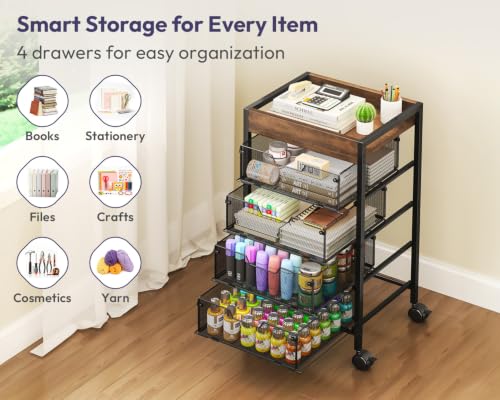 Rolling Cart with Drawers - Under Desk Storage Cart - Image 5
