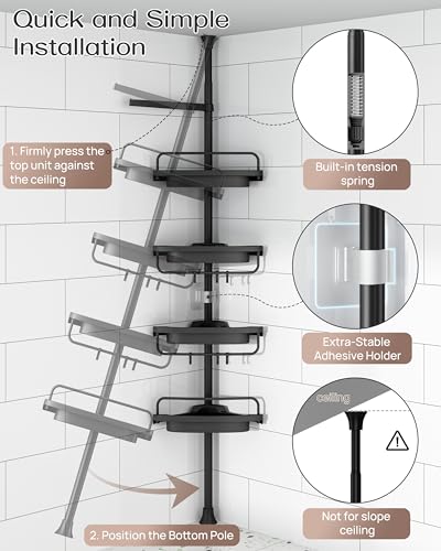 Corner Shower Caddy Tension Pole for Shampoo Holder, Stainless - Image 5