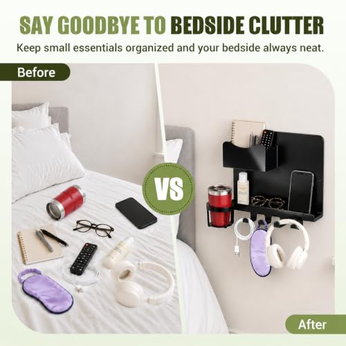 Floating Bedside Wall Shelf, Metal Wall Organizer with Detachable - Image 6