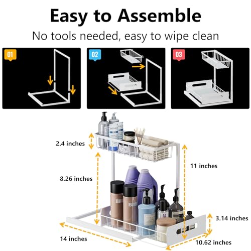 Ceetug Slide Out Under Sink Organizers and Storage, White, 2 Pack - Image 5