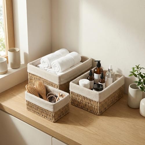 Wicker Storage Baskets Set of 3, Bathroom & Shelf Bins - Image 4