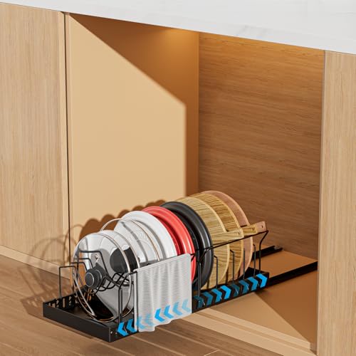 Black Pull Out Pot Lid Organizer, Cabinet Pan Rack, 10 Dividers - Image 2