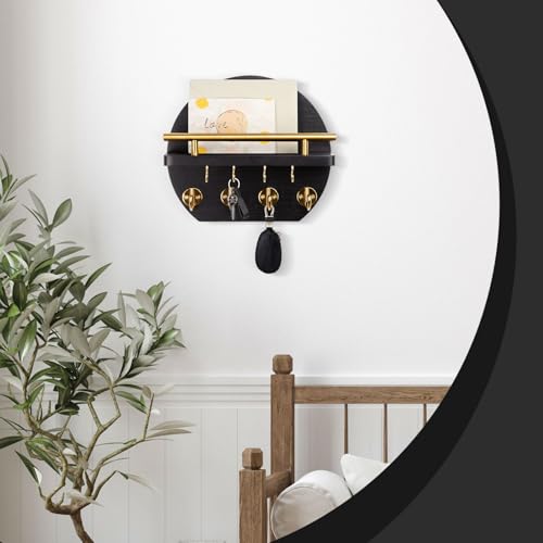 Nekon Key Holder for Wall, 9.8 Inch Round Wall Decor, Black - Image 3