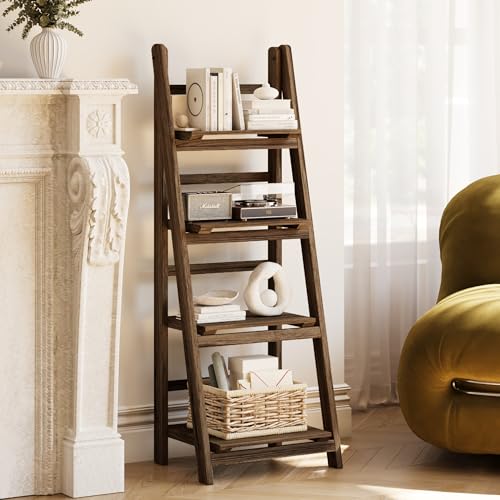 Ladder Shelf 4-Tier Foldable Solid Wood Bookshelf Plant Stand - Image 5