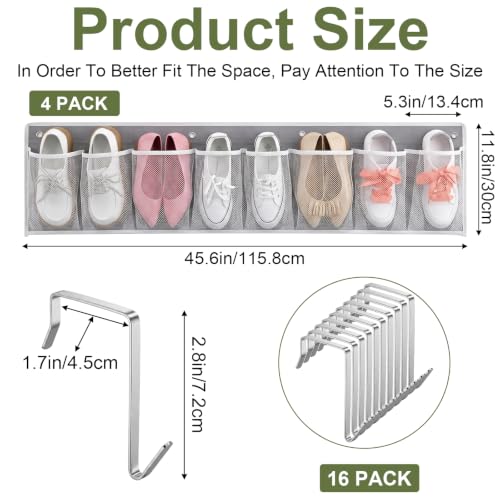 4 Pack Hanging Shoe Organizer with 32 Large Mesh Pockets - Image 3