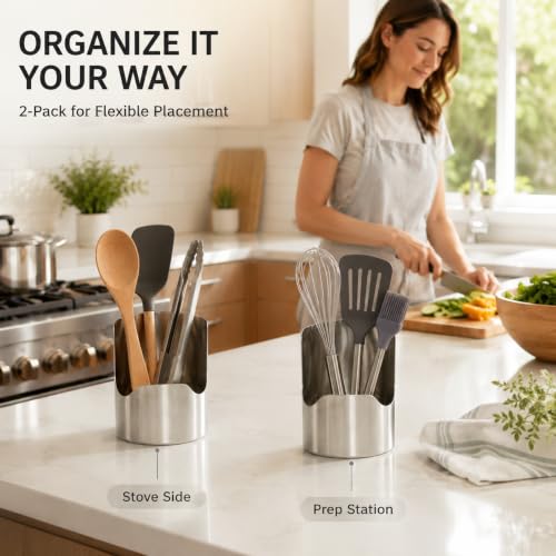 Stainless Steel Utensil Holder, 2-in-1 Pot Lid Stand and Spoon - Image 8