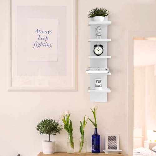 5 Tier Wall Shelves White, Vertical Column Shelf Floating Storage - Image 7