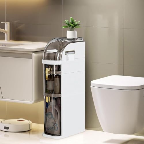 3-Tier Narrow Bathroom Storage Cabinet with Wheels & - Image 2