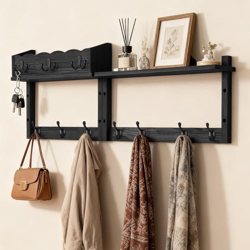 28" Coat Rack Wall Mount with Shelf with 7 Hooks 3 Key Hanger - Image 2