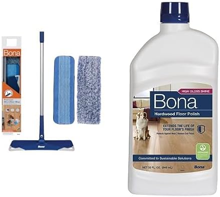 Bona Premium Microfiber Floor Mop - Includes Microfiber Cleaning Pad and Microfiber Dusting Pad - Dual Zone Cleaning + Bona Hardwood Floor Polish - 32 fl oz - High Gloss Shine