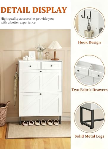 Shoe Storage Cabinet with 2 Flip Drawers & 2 Fabric - Image 4