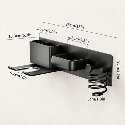 No-Drill Hair Dryer Holder Wall Mount with Storage | Home Organization - Image 3