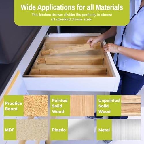 Purawood Bamboo Drawer Dividers, Adjustable Spring-Loaded - Image 3