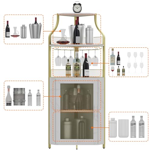 Jojoka 5-Tier Corner Bar Cabinet with Wine Rack & Glass Holder - Image 4