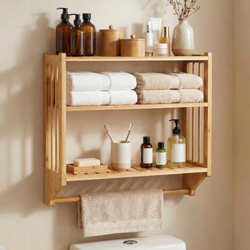 Goaste Bamboo Over The Toilet Storage Shelf, 3-Tier Wall - Image 2