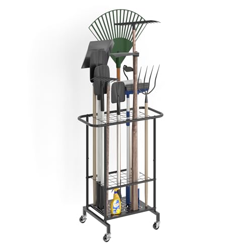 Garden Tool Organizer with Wheels, Heavy Duty Metal Garage - Image 2
